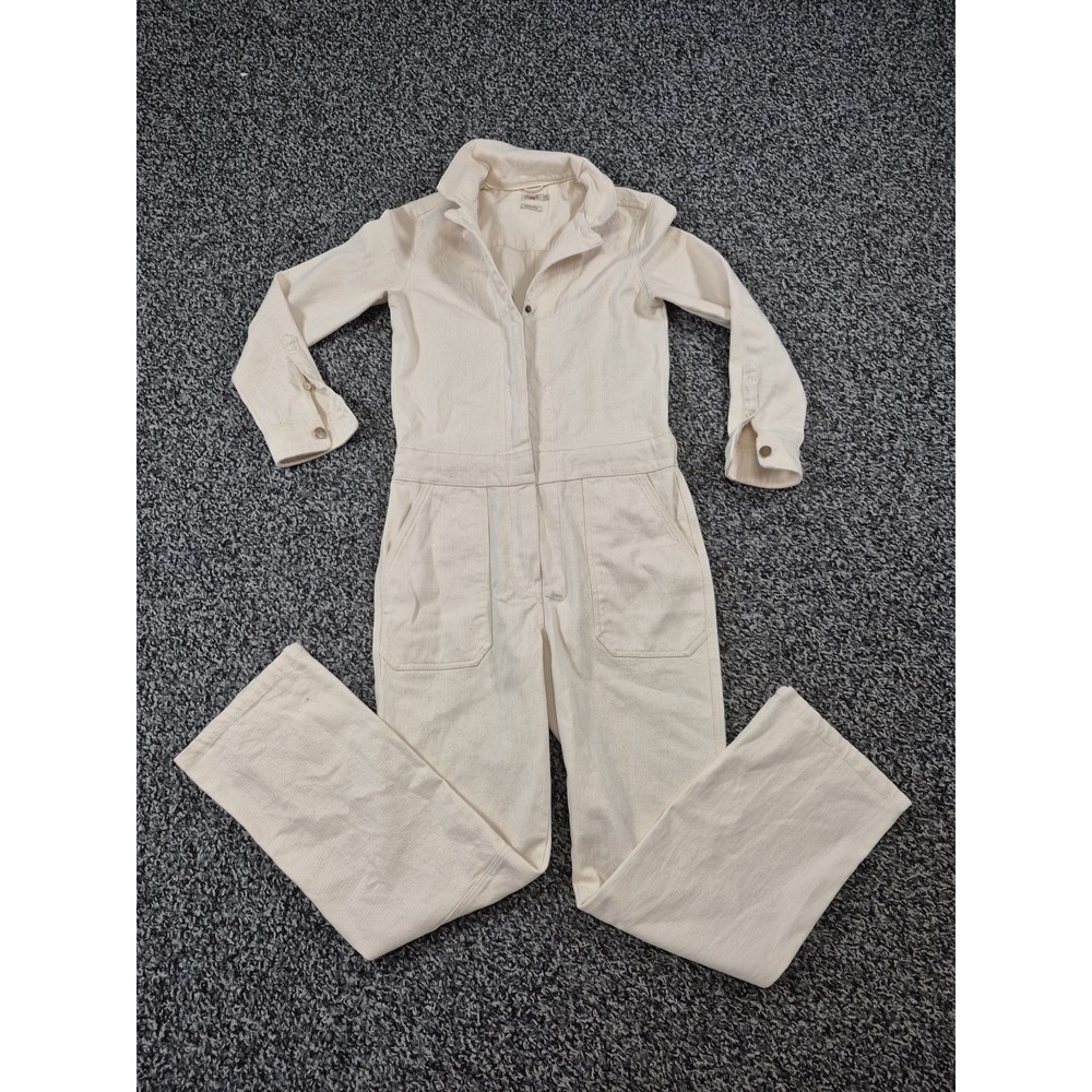 Faherty Jumpsuit Womens Small Overland Twill Cream Long Sleeve‎ Organic Cotton